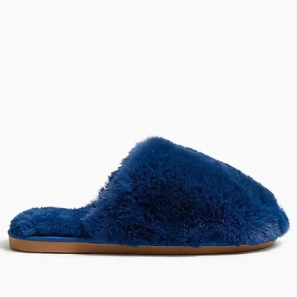Crew Shoes J Crew Antique Navy Blue Faux Fur Fuzzy Scuff